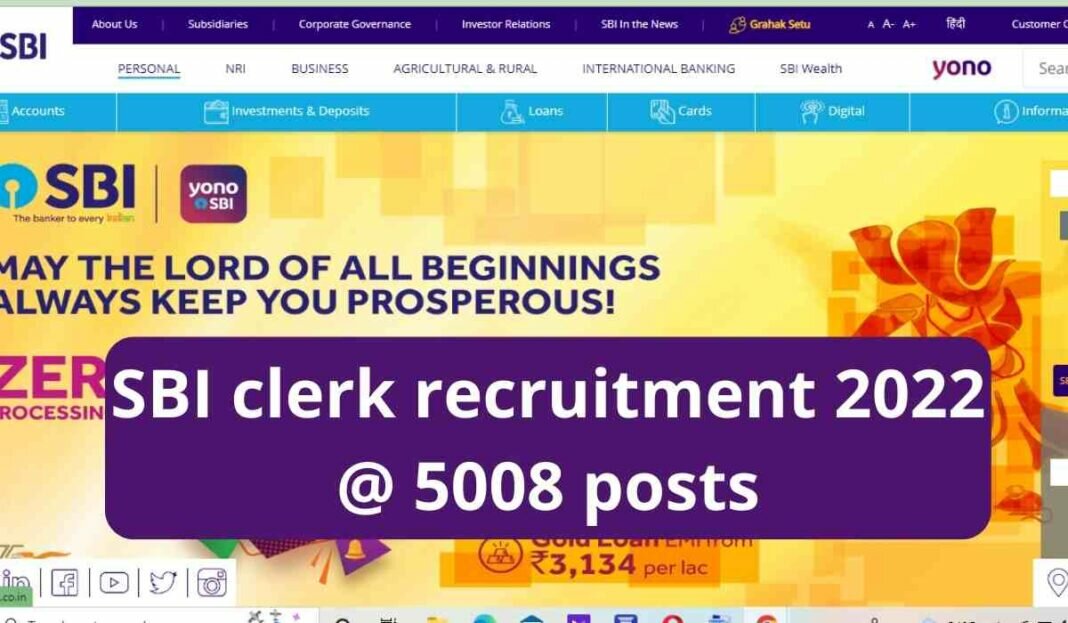 SBI clerk recruitment 2022 @ 5008 posts